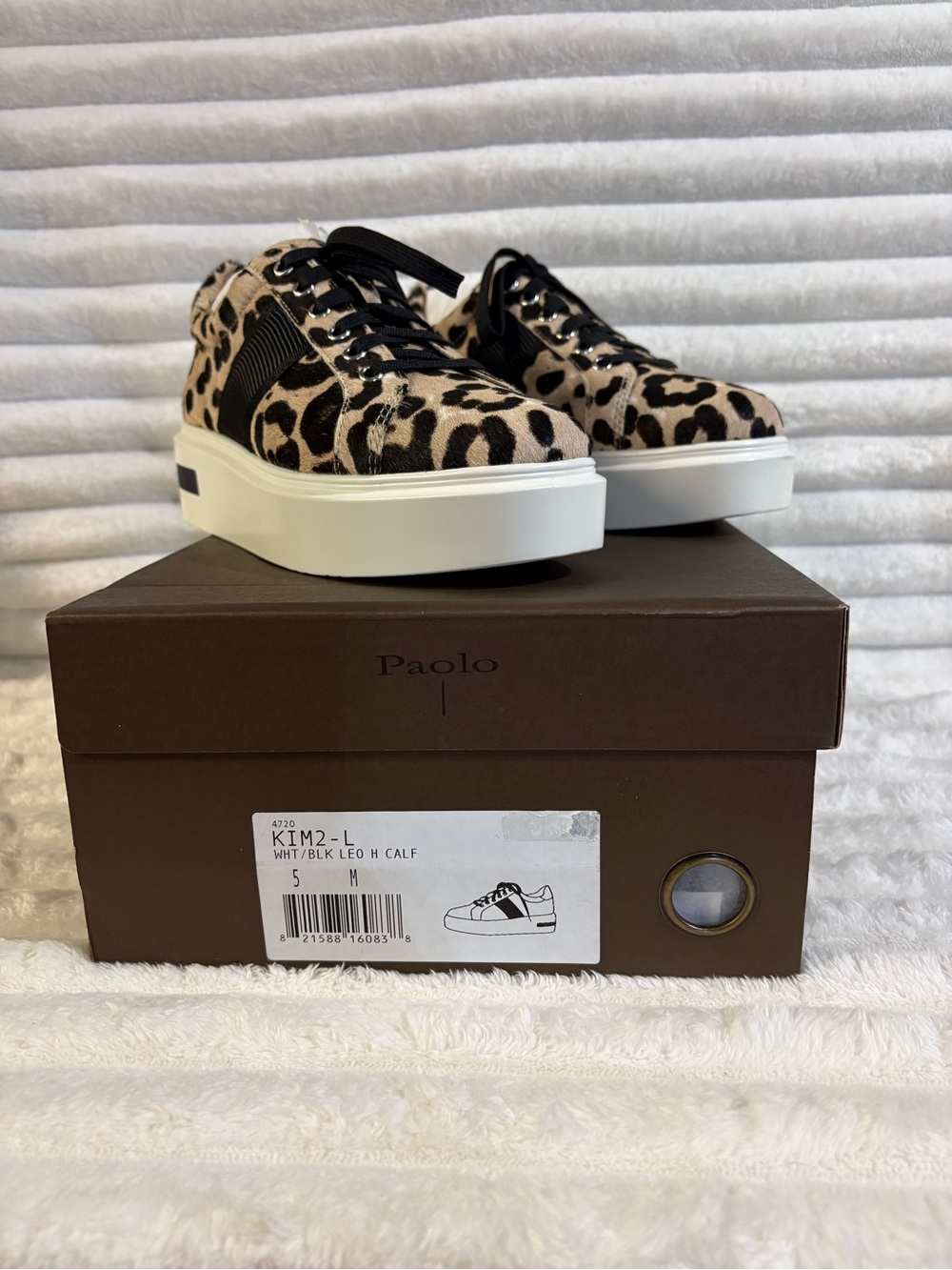 Paolo Leopard Calf-Hair Platform Sneakers - White, Black & Tan